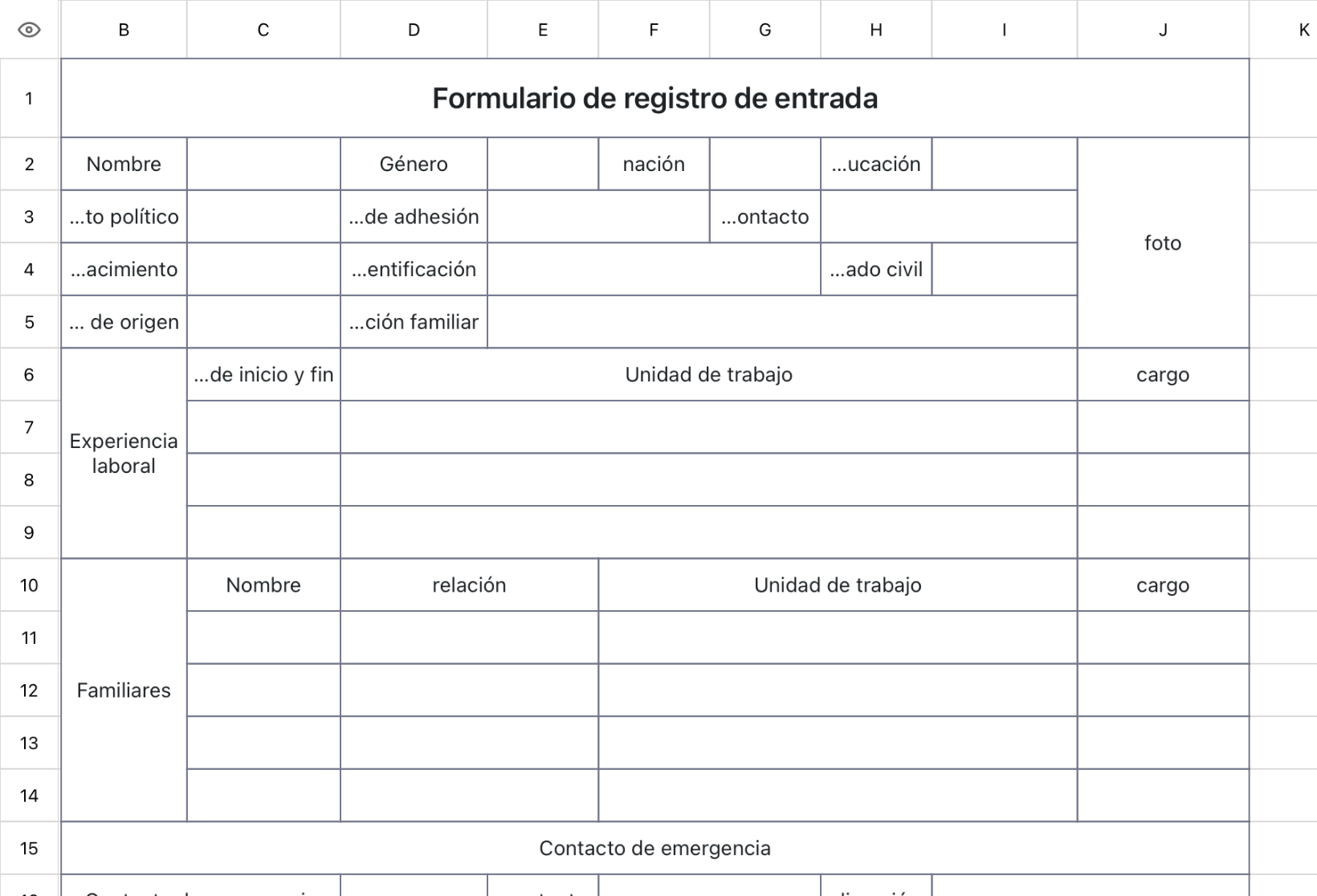 Formulario de registro de entrada